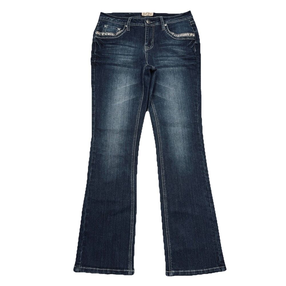 Earl Jeans Baby Bootcut 6 (30x30.5) Dark Wash Blue Embellished Denim Womens